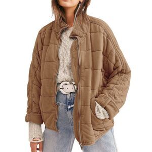 ETCYY Women's Causal Lightweight Quilted Jackets Long Sleeve Oversized Warm Win